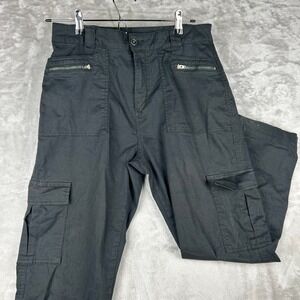 Cotton On Womens Cargo Pants High Waist Straight Leg Zipper Pockets Black size 8
